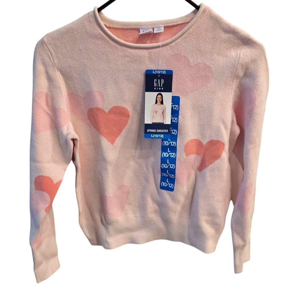 NWT 100% Cotton Gap Kids Pink Heart Sweater - Size L (10/12)